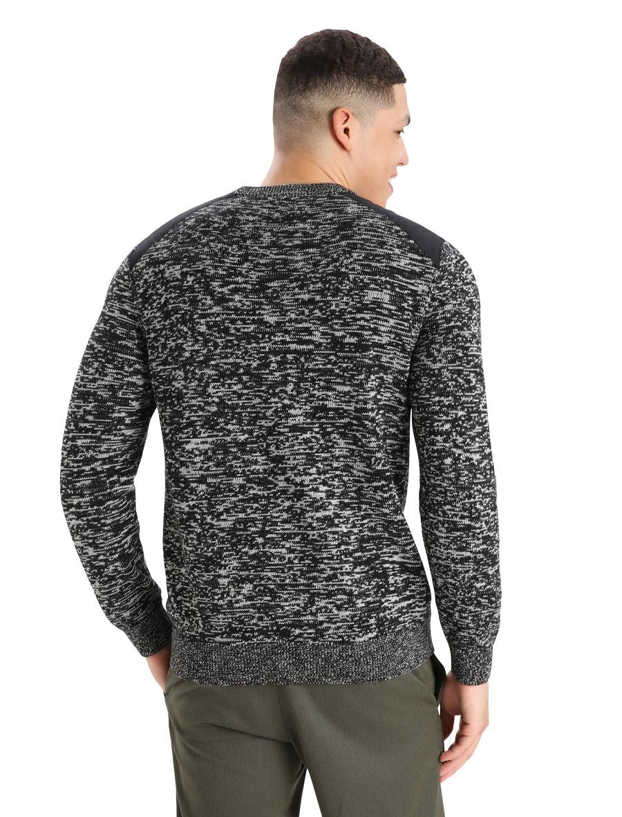 Black / Snow Men's Icebreaker Merino Barein Crewe Sweaters | USA 1219LISH